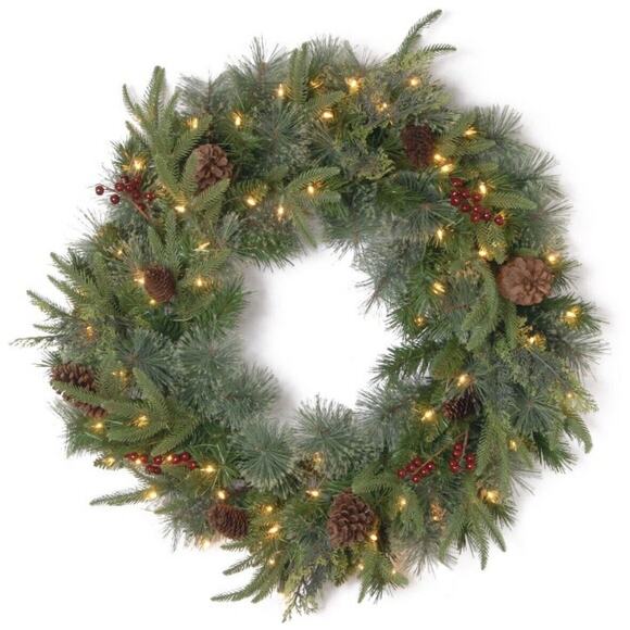 National Tree Company 24" Artificial Colonial Fir Prelit Wreath Decoration - Picture 2 of 5
